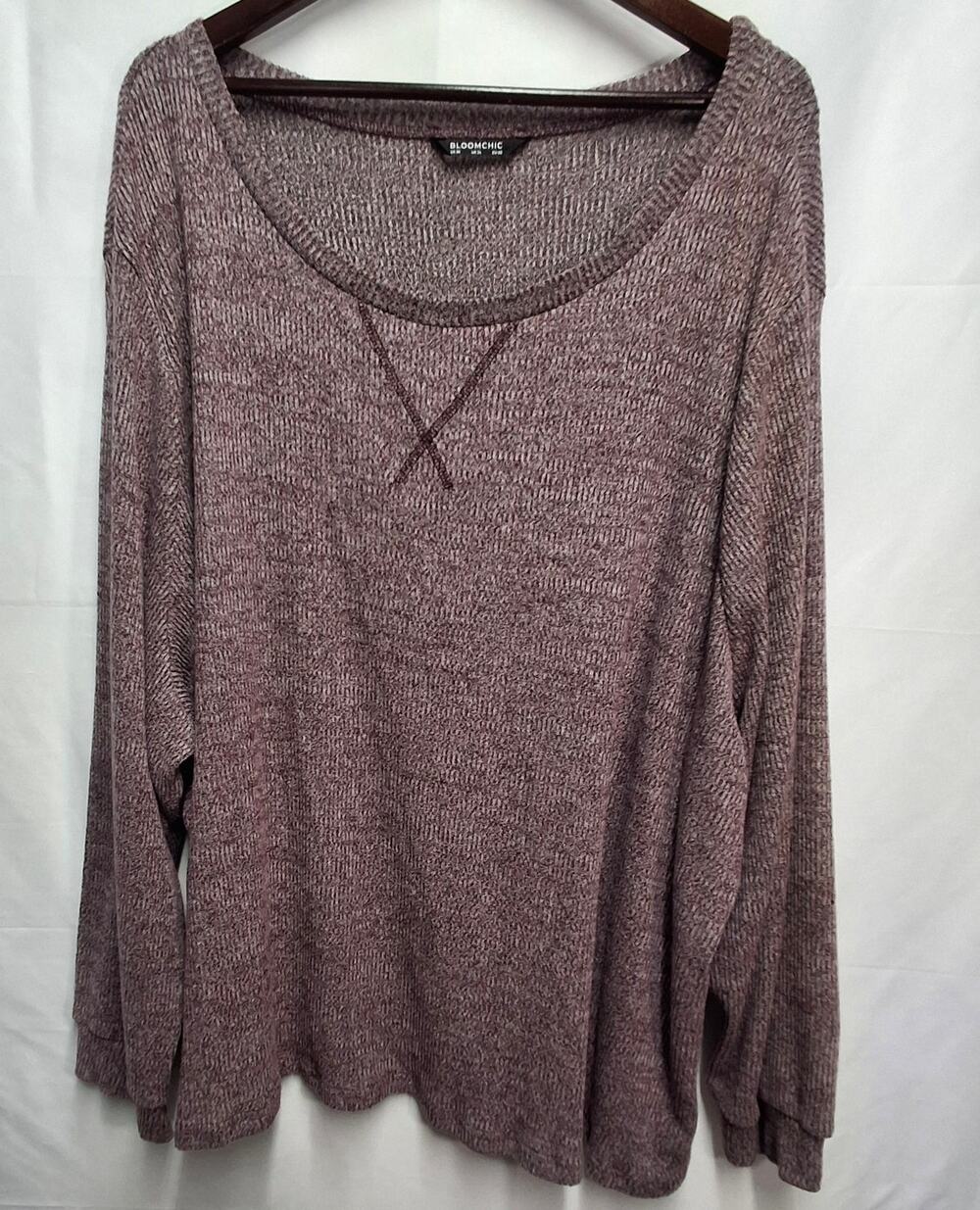 Bloomchic Ribbed Knit Long Sleeve Top Stretch Scoop Neck Casual US 30